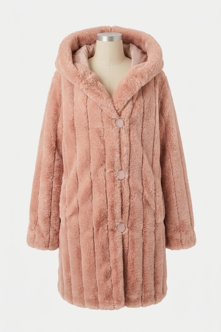 NEW JOSEPH RIBKOFF hooded reversible faux fur coat in rose